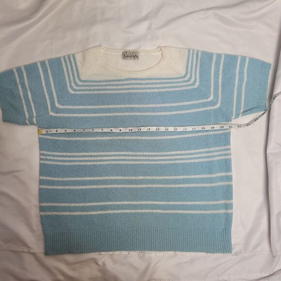 VINTAGE 90s‎ blue striped short sleeve coastal sweater M/L - Picture 5 of 6